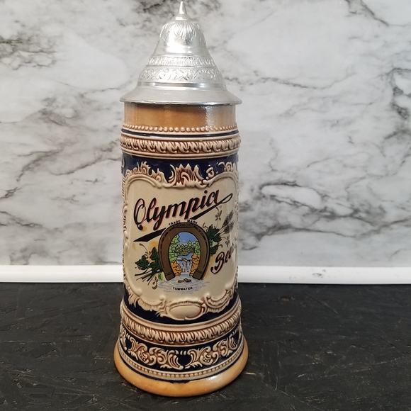 Beer Stein Dining Olympia Beer Stein Gerz Germany Used Pweter Lid